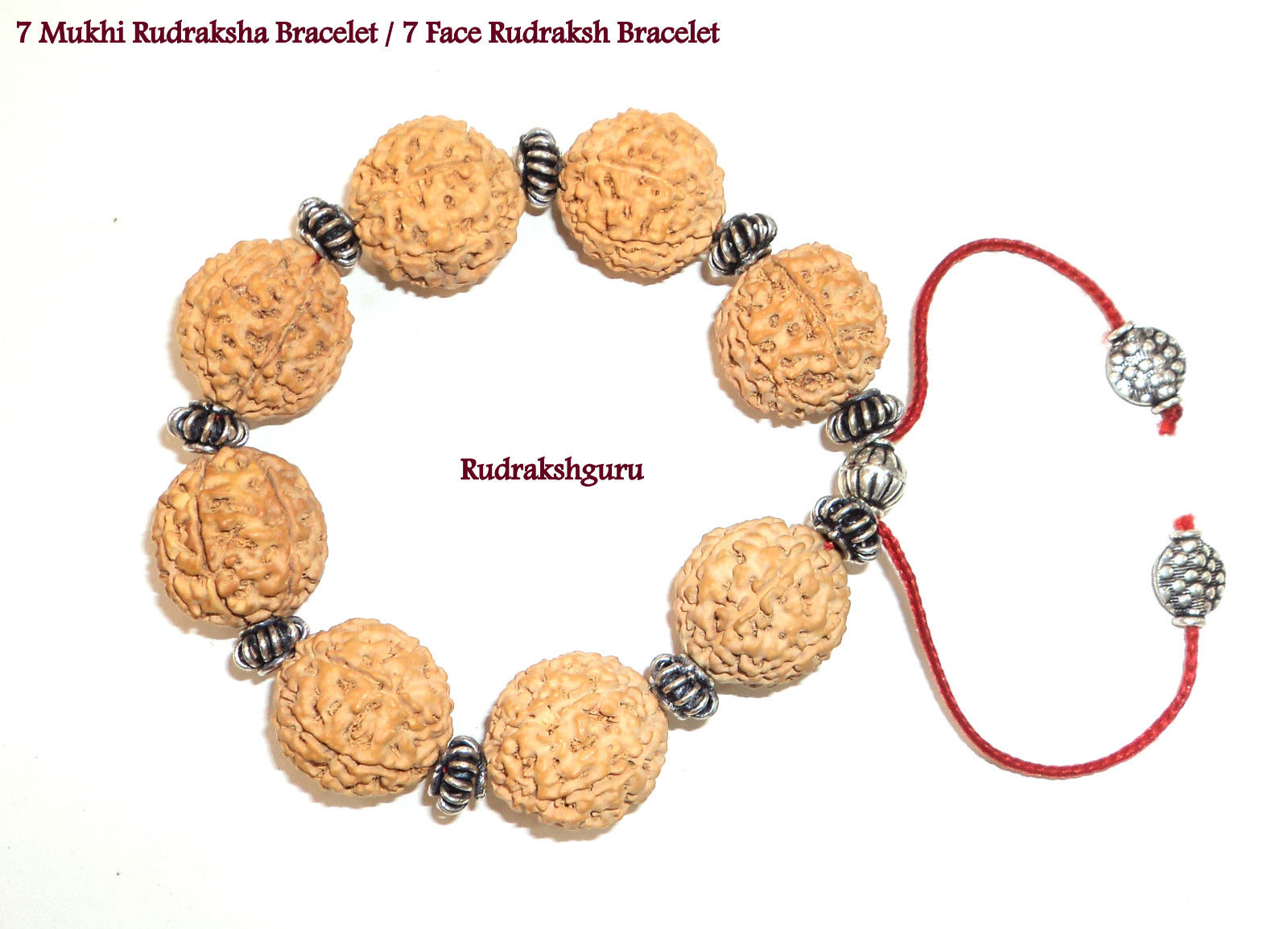 Rudraksha Silver Om in Red Triple Line Bracelet - Prinjal