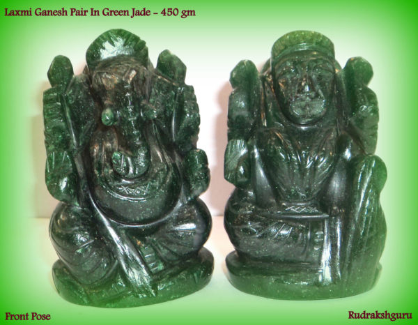 Laxmi Ganesha Idol In Natural Green Jade