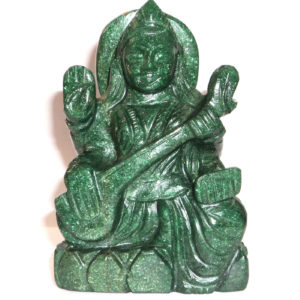 Goddess Saraswati In Natural Green Jade