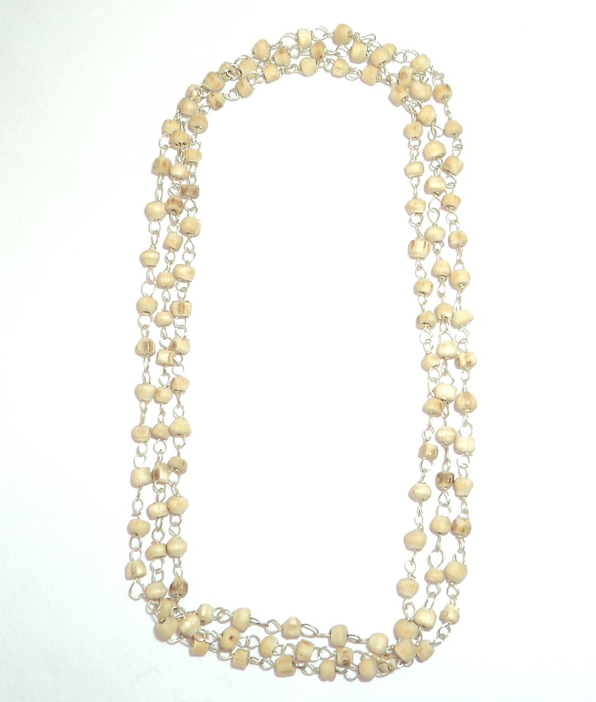 White Tulsi Beads Mala In Silver