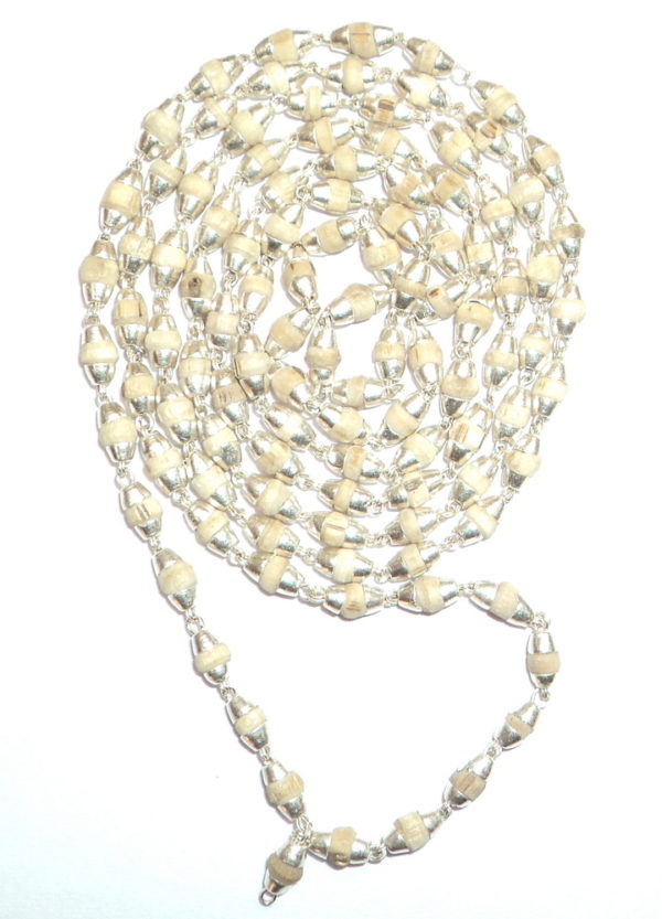 White Tulsi Beads Mala In Silver Caps