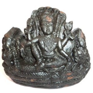 Lord Vishnu With Sridevi and Bhudevi Carved on Natural Sudarshan Shaligram