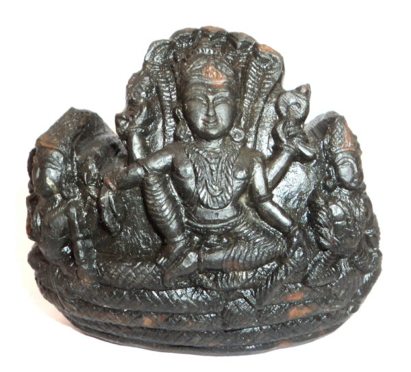 Lord Vishnu With Sridevi and Bhudevi Carved on Natural Sudarshan Shaligram
