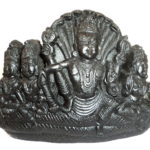 Lord Vishnu With Sridevi , Bhudevi and NeelaDevi Carved on Natural Sudarshan Shaligram