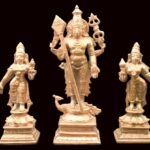 Lord Kartikeya (Subramanya / Murugan) And his Wives Devasena and Valli In Pure Copper 
