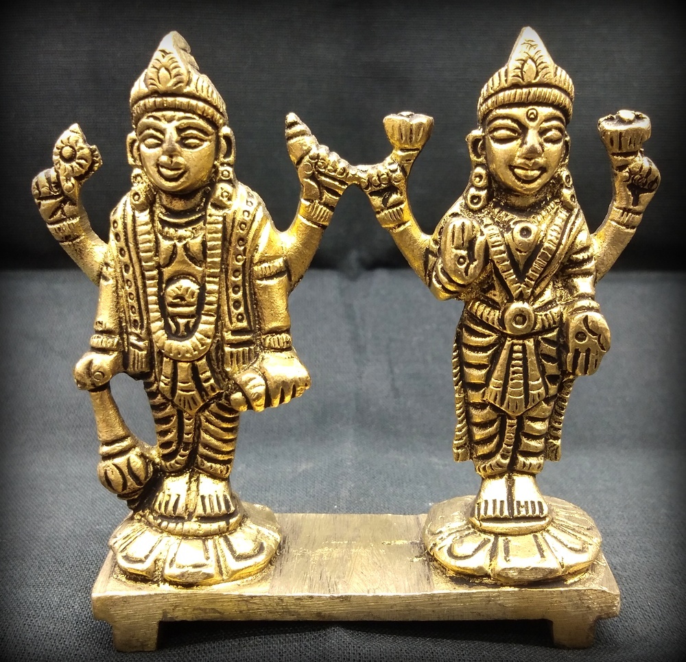 Vishnu Laxmi In Brass – Rudraksh Guru