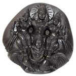 Lord Vishnu With Sridevi and Bhudevi on Garuda on Golden Sudarshan Shaligram