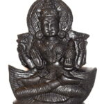 Goddess Laxmi Idol On Natural Golden Sudarshan Shaligram