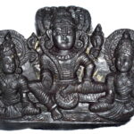 Lord Vishnu With Sridevi and Bhudevi on Golden Vishnu Shaligram