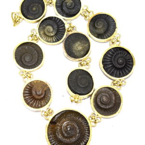 Rare Big Size Sudarshan Shaligram Mala In Panchdhatu - 11 Pc