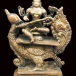 Goddess Saraswati Idol In Pure Solid Copper - 6 Inches