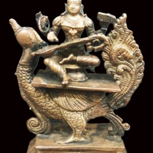 Goddess Saraswati Idol In Pure Solid Copper - 6 Inches