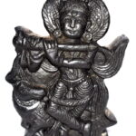 Lord Krishna Idol On Natural Golden Sudarshan Shaligram