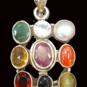 Navratna Pendant In Pure Silver - Design IV